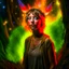 Placeholder: paint splatter, photorealism, a hippie pixie hovering in the underground grove glowing light, in the style of godel, bach, escher, 8k, down-light, soft light, depth of field, photo realism, trending on art station, high detail, smoke and fog