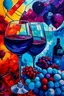 Placeholder: Pinot Noir grape with red wine and balloons in van gough style