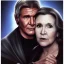 Placeholder: middle-aged carrie fisher embracing harrison ford in star wars, waist up portrait, photorealistic faces, intricate, masterpiece, expert, insanely detailed, 4k resolution, cinematic smooth, intricate detail , soft smooth lighting, soft pastel colors,