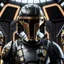 Placeholder: star wars bald male corellian pilot wearing dark gunmetal grey and black First Order special forces TIE pilot armored flightsuit and helmet with gold trim inside the jedi temple, centered head and shoulders portrait, hyperdetailed, dynamic lighting, hyperdetailed background, 8k resolution, volumetric lighting, light skin, fully symmetric details