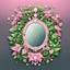 Placeholder: Create an Artwork of a Mirror with ivy branches and pearls necklace, Like a creative Logo for a Varasity Jacket to put a random number uin it, Vector illustration. Colors should be pink and green