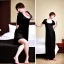 Placeholder: Realistic photo Russian shorthair beautiful 20-years guy boyish boylike young wife wide hips in black nightgown in hotel