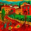 Placeholder: A red Mexican village with fiery ghost peppers painted by Edvard Munch