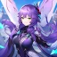 Placeholder: Clear focus,High resolution,High quality, Smiling, Purple long fluffy hair, Green eyes, Wearing a pink mech uniform, Honkai Impact Star Rail, Magical Scenery