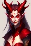 Placeholder: Portrait of a Dungeons and Dragons Tiefling girl with deep red sin, pretty, beautiful, symmetrical horns protruding fromn forehead, devil horns, smile, epic lighhting, cinematic, fantasy, , high quality, best quality, high definition, masterpiece, 8k, artstation, artwork, concept art
