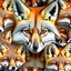 Placeholder: Small fox faces grouped together forming a large fox face, ultra quality, hyper detailed