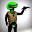 Placeholder: Alien, snake, metaljellyfishsombrero, vest, hands, holding gun, holster, steel military boots, squishy, chest plate, oxygen mask, bulbus nos snout, reptile pupil