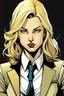 Placeholder: Female, looking serious, in a suit with blond hair in a comic style