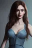 Placeholder: Portrait busty and face, Lilly collins face, crystal blue eyes, wearing Hunter clothes,