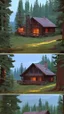 Placeholder: A cabin in the woods, a big brown bear, a movie scene, a more accurate picture
