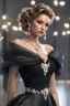 Placeholder: full body woman, from Russian Federation , elegant dress, elegant curled hair , 19 years old ,earring, nice make up,8k, Candid avant garde portrait, charming woman, wearing Lovely Flower Diamond Pendant, octane render 3d, plastic material