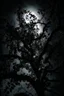 Placeholder: Night, tree leaves, moon, clouds, creepy gothic movies influence, photography