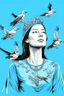 Placeholder: woman queen birds sky blue