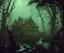 Placeholder: dynamic lighting, Intricately detailed, Splash screen art, deep color, Unreal Engine, volumetric lighting, dark fantasy artwork, dark swamp artwork, fantasy swamp artwork, cottage, night, fog,