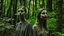 Placeholder: Cinematic Medium shot, young women standing in the forest holding plants, in the style of infused nature, video collages, made of veins, detailed face, dark green and white --style raw