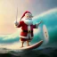 Placeholder: Santa standing of surfboard surfing a big wave, empty hands, beach, character design by cory loftis, fenghua zhong, ryohei hase, ismail inceoglu and ruan jia. unreal engine 5, artistic lighting, highly detailed, photorealistic, fantasy