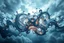 Placeholder: Dynamic complex hypnotic fractal 3D structures horizontal Symmetry twisting and morphing between organic and geometric forms , smooth translucent iridescent glass with inner glow and bubbles, varied transparent materials, stormy skies, intense dramatic