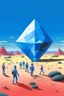 Placeholder: giant diamond in the desert with small people around n the style of Hiroshi Nagai