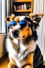 Placeholder: Dog wearing sunglasses at home