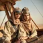 Placeholder: Female pilot and copilot of an ancient Babylonian airplane.