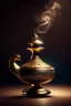 Placeholder: cinematic photo of a stunning Aladdin magic lamp with smoke out of it out