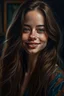 Placeholder: Young beautiful woman, long hair, elegant, too beautiful, Forex Trader , highly detailed deep colors highly realistic, ruddy skin, beautiful, full lips, smiling, feeling of lightness and joy, hyper-realism, skin very elaborated, direct gaze,