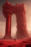 Placeholder: Mysterious huge ancient Rocky pillar with scifi gate attached with a astronaut (red suit) standing near the gate, destroyed, foggy condition wide-angle, cinematic lighting, perfect golden ratio composition detailed ground environment, haze, ultra-detailed, film photography, light leaks, Larry Bud Melman, trending on artstation, sharp focus, studio photo, intricate details, highly detailed, by greg rutkowski