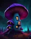 Placeholder: An asymmetrical mushroom house in the night sky. in space. Bright Bold Bright Colors, teal purple black, Stark Dark background. Detailed Matte Painting, deep color, fantastical, intricate detail, splash screen, hyperdetailed, insane depth, Fantasy concept art, 8k resolution, trending on artstation, Unreal Engine 5, color depth, Deep Colors, backlit, splash art, dramatic, splash art Style. High Quality, Painterly, Whimsical, Fun, Imaginative, Bubbly, good detail, perfect composition,