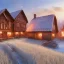 Placeholder: quaint fantasy medieval farming village in frost night with wooden buildings grasslands plains