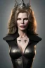 Placeholder: Kim Basinger as evil queen in black leather, busty, cleavage, curvy, angry, stern look. character design by cory loftis, fenghua zhong, ryohei hase, ismail inceoglu and ruan jia. unreal engine 5, artistic lighting, highly detailed, photorealistic, fantasy