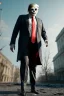 Placeholder: Ultra realistic image, Donald trump zombie, zombie performance, suit, skull, blood, torn arm, night, walking twisted, waist up view, thriller style, dark ambient, highly detailed, White House background, concept art, unreal engine 5, ray tracing, RTX, ultra detail, volumetric lighting, high definition, high resolution.