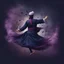 Placeholder: Hyper Realistic Sufi Whirling with Purple & Maroon, Islamic Sufi Rustic Grungy navy-blue Background at night with black fog & mini feathers around