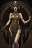 Placeholder: Full Body, Art Nouveau Woman With A Bob With A Fringe Hairstyle, Cleopatra Clothing, Steampunk, Black Background