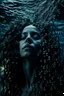 Placeholder: a beautiful woman, long curly black hair,closed eyes,coming from beneath the water,braking the surface with her face just coming out the water,looking up symbolism for breaking free. realistic,8k quality, action close shot from areal view,highly detailed , chaos 80