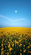 Placeholder: Yellow field of grass with mosaics sky and a blue moon