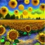 Placeholder: Dibujo al aceite de Campo de Girasoles con muchas nubes de colores estilo Vincent van Gogh