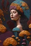 Placeholder: landscape in relief metallic Matisse style with women with endless flowerhead in a paddo mushhie world