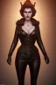 Placeholder: Hannah Waddingham as evil queen in black leather, busty, cleavage, voluptous, rebecca Welton, angry, stern look. character design by cory loftis, fenghua zhong, ryohei hase, ismail inceoglu and ruan jia. unreal engine 5, artistic lighting, highly detailed, photorealistic, fantasy