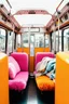 Placeholder: Métro with fluffy seats, orange, pink, hippie, wool, with blankets and cushions