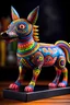 Placeholder: un ser con forma indefinida de bestia realista dibujado y pintado con acrilicos de colores estilo alebrije mexicanos de colores vibrantes. que genere una atmosfera de magia y encanto. Con fondo de un solo color