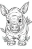 Placeholder: outline art for cute baby rhino coloring page for kids, white background, sketch style, full body, only use outline, cartoon style, clean line art, no shadows, clear and well outlined