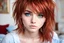 Placeholder: cute girl, short messy red hair, bedroom, 16 year old, blue eyes, beautiful, soaked