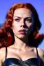 Placeholder: retro portrait image from 1960, sky background, wind, long red hair, fighting stance, sweet young Scarlett Johansson, black dress, classic long tight lycra black suit, gold bracelet and belt, high heel boots, superhero style, soft color, highly detailed, unreal engine 5, ray tracing, RTX, lumen lighting, ultra detail, volumetric lighting, 3d, finely drawn, high definition, high resolution.