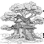 Placeholder: outline art for square twisted cottage old oak tree coloring page for kids, classic manga style, anime style, realistic modern cartoon style, white background, sketch style, only use outline, clean line art, no shadows, clear and well outlined