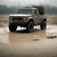 Placeholder: hyperrealistic shot, muddy military toy truck, monotone color palette, sharp focus, puddle reflection, tire water splash, refraction, mist on the horizon, shadowcast, detailed and intricate, cinematic composition, micro, tilt shift photography