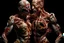 Placeholder: cinematic gore photorealistic fleshy photo of 2 waltzing fleshy torsos, conjoined contortionist torn twisted, turned inside out, anatomically fragmented, marbled, crackled, ripped apart again being flayed, skinned alive. beating heart, muscles, blood vessels, bowels, entrails are exposed, pieces of loose skin, anatomy and physiology, grotesque Bosch and Dali inspired hallucination, below view photo.