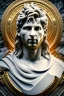 Placeholder: Ultra Realistic image, Roman sculpture, white marble material, Lionel Messi, sun radial crown, chisel style, waist up portrait, epic, celestial, cinematic lighting, God light, god rays, 4k resolution, smooth details, ornate details, soft lighting, unreal engine 5, marble background.