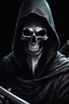 Placeholder: ultra high image quality, Grim Reaper Close-up of an set against AMOLED-worthy pure black backdrop, fantasy art style infused with filter, tailored for vertical wallpaper, exclusive design with no duplicates, radiating beauty suitable for a PC screen image, vivid colors, ultra fine, digital painting.