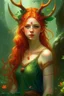 Placeholder: pretty girl, aged 17, ginger, conventionally attractive, realism, dreamy, tight top, bright clothes, full length, faun, satyr