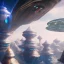 Placeholder: flying ship, futuristic city with astroport and transparent bridges, galactic landsacape with multicolored crystals falling from the sky, full of details, smooth, bright sunshine，soft light atmosphere, light effect，vaporwave colorful, concept art, smooth, extremely sharp detail, finely tuned detail, ultra high definition, 4 k, unreal engine 5, ultra sharp focus